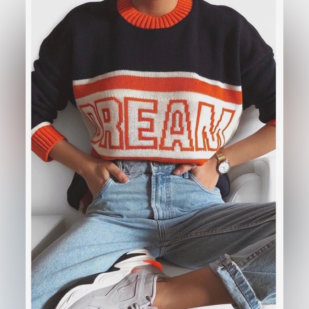 The Ragged Priest Black and Orange 'DREAM' Crewneck Sweater